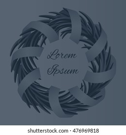 Dark Wreath with ribbon isolated on gray background.