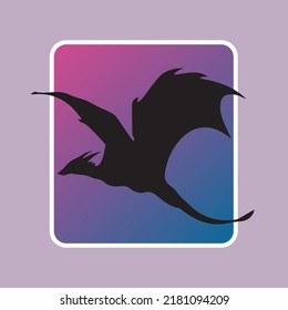 Dark wyvern for design your logotype, icon or sign. Black dragon on the blue and violet background as sticker for design websites, applications, clothes, accessories or social network communication. 