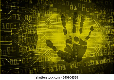 dark yellow Abstract digital conceptual technology security background with lock. computer technology website internet web. infographics. fingerprint. Finger-print scanning. Hand print. vector