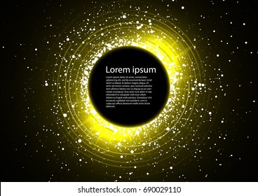 Dark yellow background with concentric circles and sparks. Vector illustration