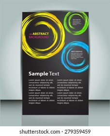 Dark Yellow Blue Green Circle Light Abstract Background For Computer Graphic Website Internet And Business. Vector Illustration. Text Box. Brochure. Card. Banner Flyer Magazine. Design Label. Black