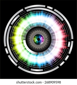 dark yellow blue red eyeball future technology, security concept background. vector. Light Technology background for computer graphic website internet business. circuit. colorful eye