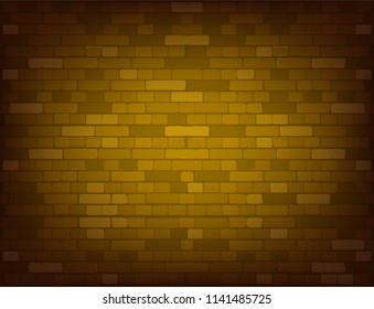 Dark yellow brick wall. Realistic vector background.