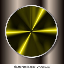 dark yellow bronze abstract technology circle button template with metal texture. Technology background for computer graphic website internet and business. text box