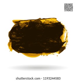 Dark yellow brush stroke and texture. Grunge vector abstract hand - painted element. Underline and border design.