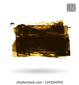 Dark yellow brush stroke and texture. Grunge vector abstract hand - painted element. Underline and border design.