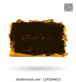 Dark yellow brush stroke and texture. Grunge vector abstract hand - painted element. Underline and border design.