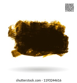 Dark yellow brush stroke and texture. Grunge vector abstract hand - painted element. Underline and border design.