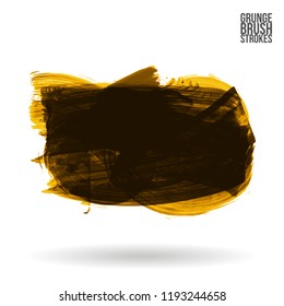 Dark yellow brush stroke and texture. Grunge vector abstract hand - painted element. Underline and border design.