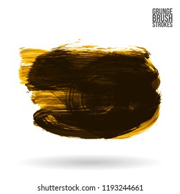 Dark yellow brush stroke and texture. Grunge vector abstract hand - painted element. Underline and border design.