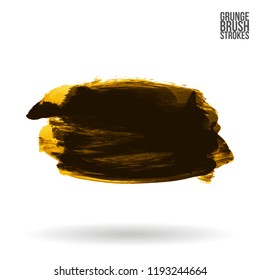 Dark yellow brush stroke and texture. Grunge vector abstract hand - painted element. Underline and border design.