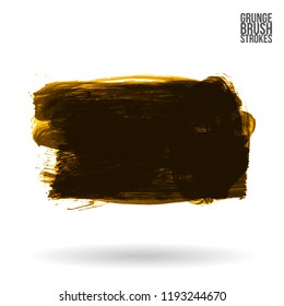 Dark yellow brush stroke and texture. Grunge vector abstract hand - painted element. Underline and border design.