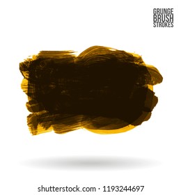 Dark yellow brush stroke and texture. Grunge vector abstract hand - painted element. Underline and border design.