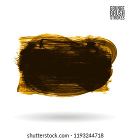 Dark yellow brush stroke and texture. Grunge vector abstract hand - painted element. Underline and border design.