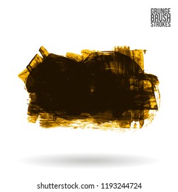 Dark yellow brush stroke and texture. Grunge vector abstract hand - painted element. Underline and border design.
