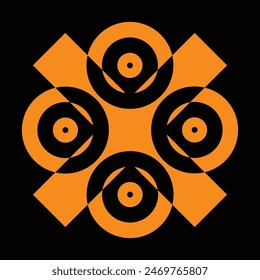 dark yellow ceramic or tile designs on a black background