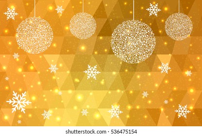 DARK yellow christmas postcard low polygon background. Vector illustration consisting of triangles. Abstract triangular polygonal origami or crystal design of New Year celebration.