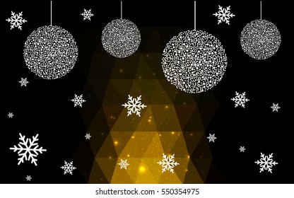 Dark Yellow christmas postcard low polygon background. Vector illustration consisting of triangles. Abstract triangular polygonal origami or crystal design of New Year celebration.