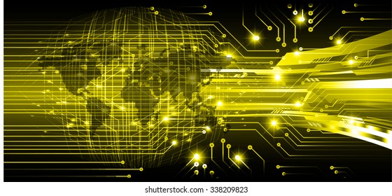 Dark yellow color Light Abstract Technology background for computer graphic website internet and business.circuit.vector illustration.infographics. motion move.neon. pixel, Padlock, World Map, Global