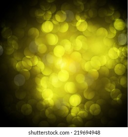 Dark yellow Defocused Light, Flickering Lights, Vector abstract festive background with bokeh defocused lights.