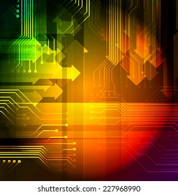 Dark yellow green purple Light Abstract Technology background for computer graphic website internet. text box. Brochure. card. circuit. arrow.