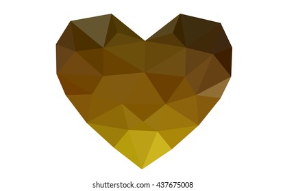 Dark Yellow heart isolated on white background. Geometric rumpled triangular low poly origami style gradient graphic illustration. Vector polygonal design for your business.