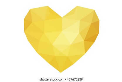 Dark Yellow heart isolated on white background. Geometric rumpled triangular low poly origami style gradient graphic illustration. Vector polygonal design for your business.