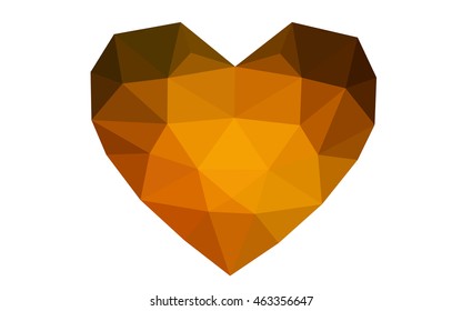 Dark  yellow heart isolated on white background. Geometric rumpled triangular low poly origami style gradient graphic illustration. Vector polygonal design for your business.