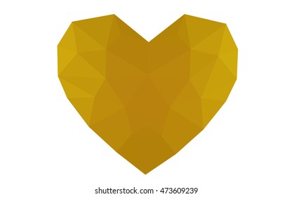 Dark Yellow heart isolated on white background. Geometric rumpled triangular low poly origami style gradient graphic illustration. Vector polygonal design for your business.