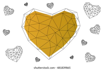 Dark Yellow heart isolated on white background. Geometric rumpled triangular low poly origami style gradient graphic illustration. Vector polygonal design for your business. Dark Yellow heart isolated on white background. Geometric rumpled triangular low poly origami style gradient graphic illustration. Vector polygonal design for your business.