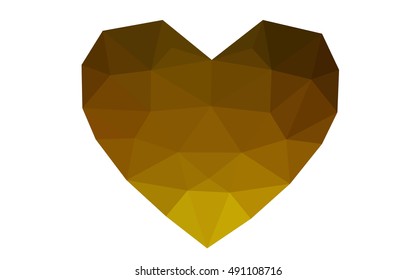 Dark Yellow heart isolated on white background. Geometric rumpled triangular low poly origami style gradient graphic illustration. Vector polygonal design for your business.