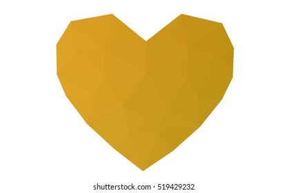 Dark Yellow heart isolated on white background. Geometric rumpled triangular low poly origami style gradient graphic illustration. Vector polygonal design for your business.