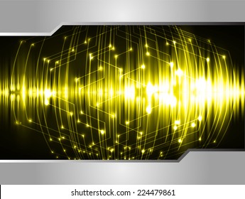 Dark yellow Light Abstract Technology background for computer graphic website and internet, circuit board. Sound waves.