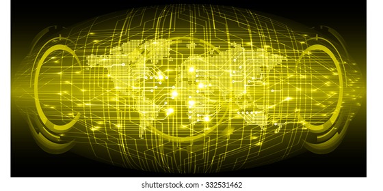 dark yellow Light Abstract Technology background for computer graphic website internet and business circuit illustration digital infographics. binary code. Global. World map