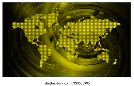 dark yellow Light Abstract Technology background for computer graphic website internet business.circuit.illustration.digital.infographics.binary code. www.vector.motion move blur. World map Global