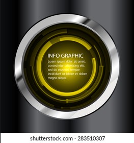 Dark yellow Light circle Abstract Technology background for computer graphic website internet. text box. Brochure. card. banner. label. infographics. black Metals, alloys, steel, aluminum. button
