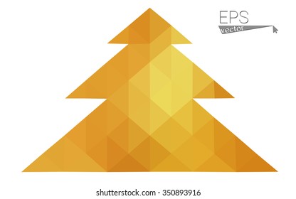 Dark yellow low polygon style christmas tree vector illustration consisting of triangles.Abstract polygonal origami or crystal design of New Years celebration. Isolated on white background.