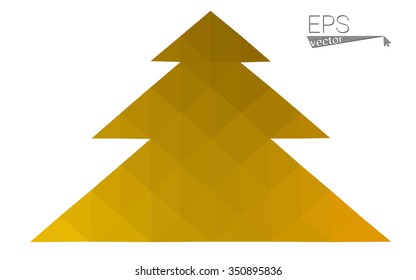 Dark yellow low polygon style christmas tree vector illustration consisting of triangles.Abstract polygonal origami or crystal design of New Years celebration. Isolated on white background.