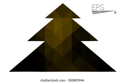 Dark yellow low polygon style christmas tree vector illustration consisting of triangles.Abstract polygonal origami or crystal design of New Years celebration. Isolated on white background.