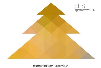 Dark yellow low polygon style christmas tree vector illustration consisting of triangles.Abstract polygonal origami or crystal design of New Years celebration. Isolated on white background.