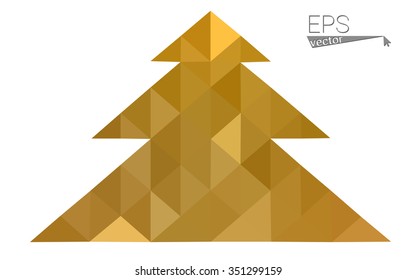 Dark yellow low polygon style christmas tree vector illustration consisting of triangles.Abstract polygonal origami or crystal design of New Years celebration. Isolated on white background.