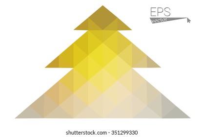 Dark yellow low polygon style christmas tree vector illustration consisting of triangles.Abstract polygonal origami or crystal design of New Years celebration. Isolated on white background.