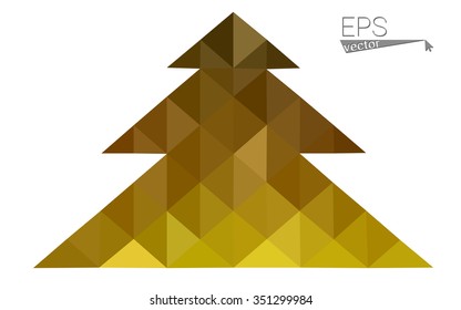 Dark yellow low polygon style christmas tree vector illustration consisting of triangles.Abstract polygonal origami or crystal design of New Years celebration. Isolated on white background.