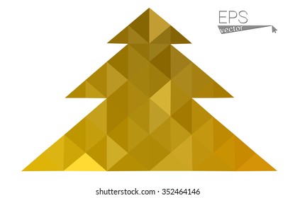 Dark yellow low polygon style christmas tree vector illustration consisting of triangles.Abstract polygonal origami or crystal design of New Years celebration. Isolated on white background.