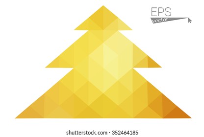 Dark yellow low polygon style christmas tree vector illustration consisting of triangles.Abstract polygonal origami or crystal design of New Years celebration. Isolated on white background.