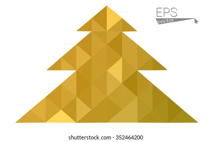 Dark yellow low polygon style christmas tree vector illustration consisting of triangles.Abstract polygonal origami or crystal design of New Years celebration. Isolated on white background.