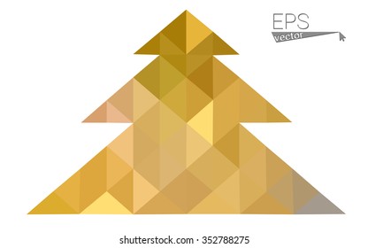Dark yellow low polygon style christmas tree vector illustration consisting of triangles. Abstract polygonal origami or crystal design of New Years celebration. Isolated on white background.