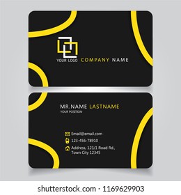 Dark Yellow name card and business card with creative modern style horizontal standard size curve corner vector illustration template