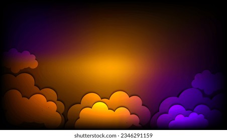 Dark yellow orange purple background with paper cut clouds