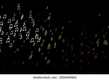 Dark Yellow, Orange vector backdrop with music notes. Decorative design in abstract style with music shapes. Template for fasion magazines.